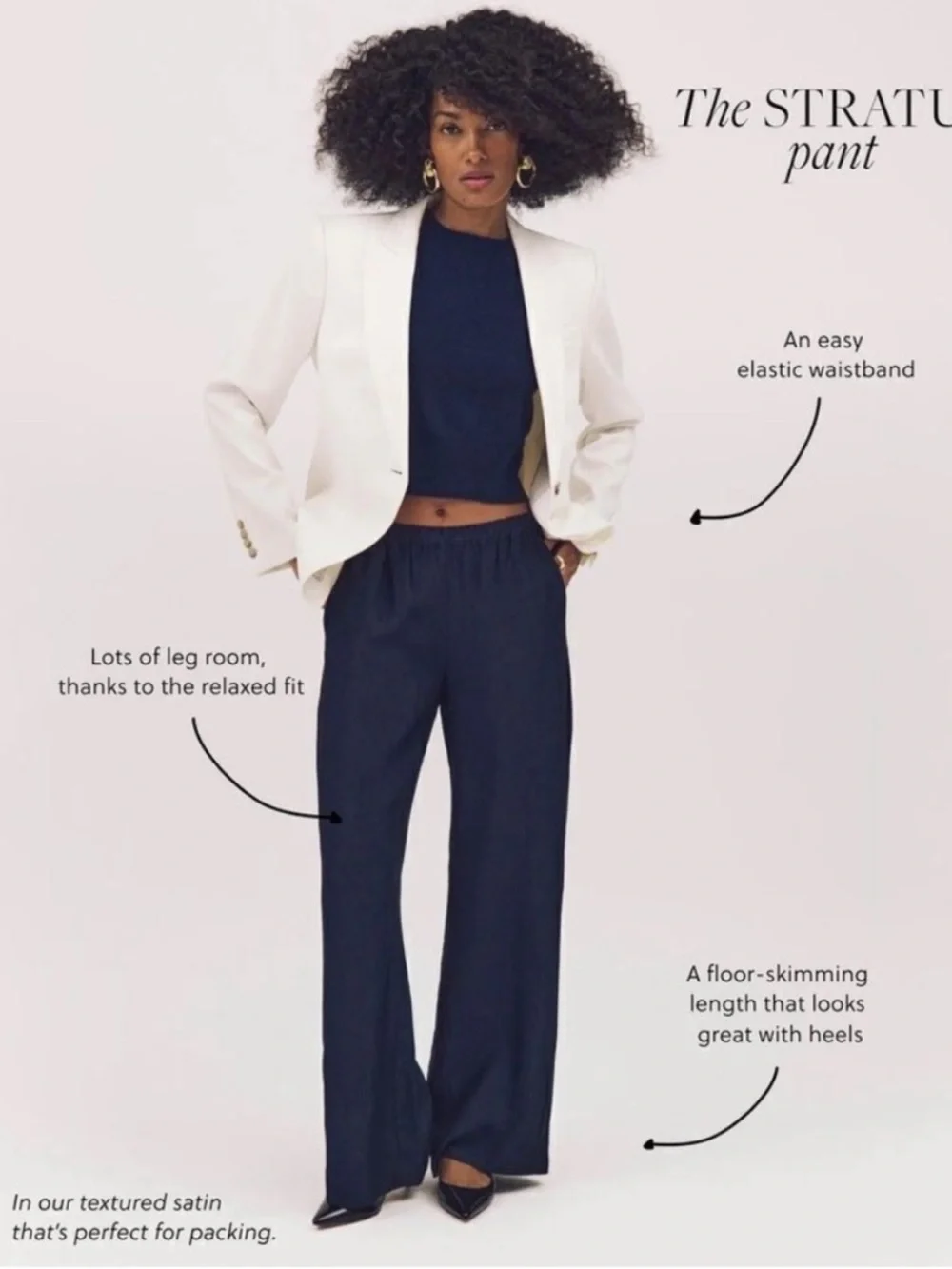 J.Crew High Rise Stratus Wide Leg Pant in Textured Satin Navy Blue Size MP